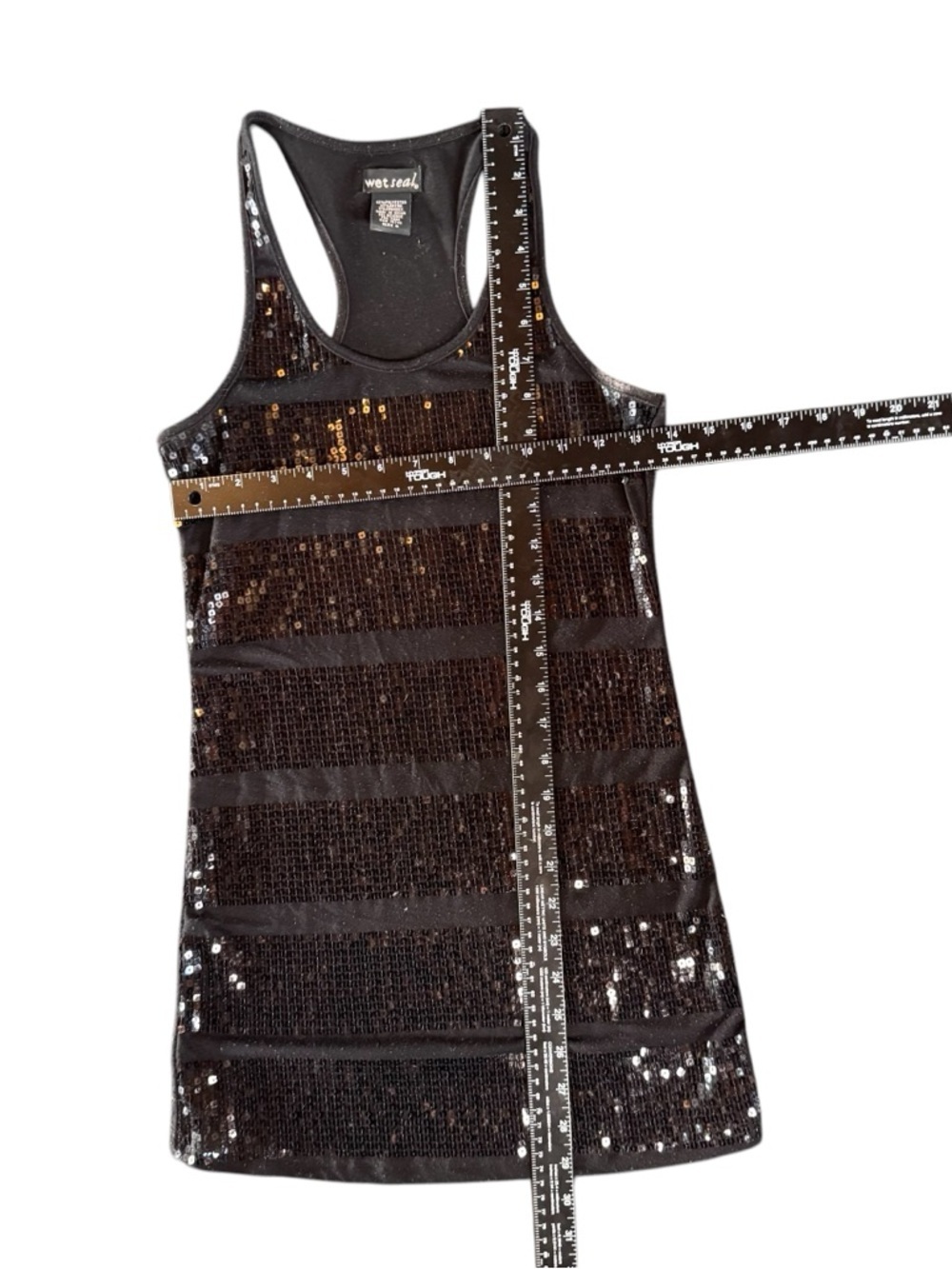 Wet Seal Y2K Black Sequin Racerback Tank Top - Picture 3 of 6